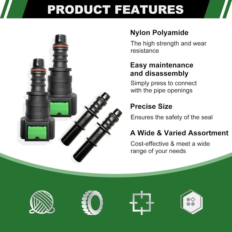 Japtend Fuel Line Quick Connect Set, 2 Sets Fuel Line Hose Release Connect Fittings Include Straight Pipe Connector SAE 9.49mm to ID 8mm - Image 3